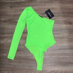 One Shoulder Neon Green Bodysuit